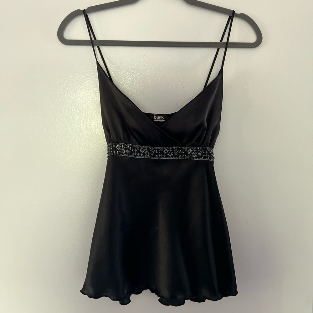 Vintage black satin top with beading